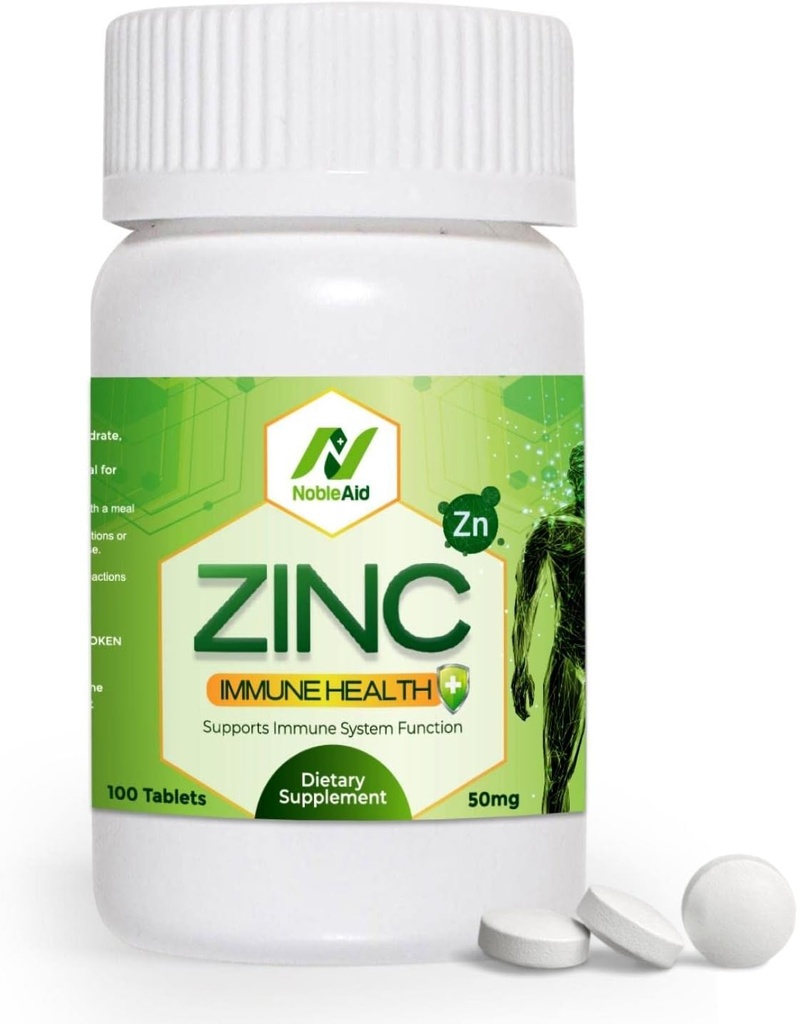 Suplementos Zinc 50mg, potente antioxidante, Gluten Free Immune Support by NobleAid, 100 Conde Zinc Gluconate 50mg Tablets for Hombre and Women, Highly Absorbable, and Promotes Healthy Skin and Muscle