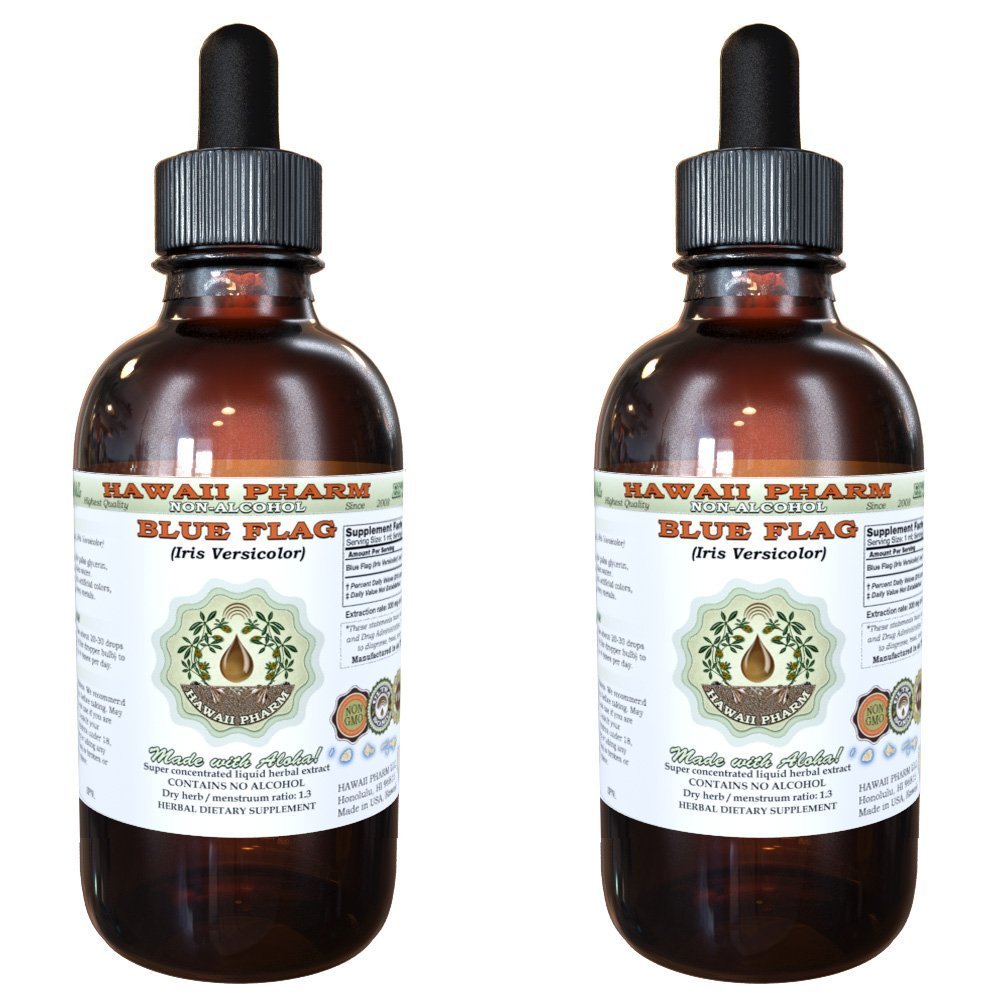 Hawaii Pharm Blue Flag Alcohol-Free Liquid Extract, Blue Flag (Iris versicolor) Dried Root Glycerite Natural Herbal Supplement 2x4 oz