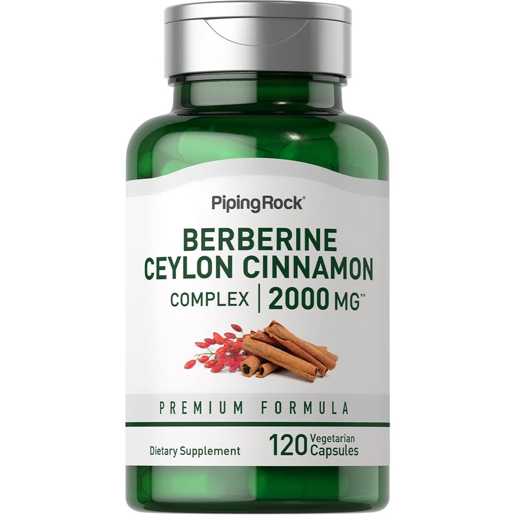 Piping Rock Berberine HCI Ceylon Cinnamon Complex | 120 Capsules | Herbal Extract Supplement | Vegetarian, Non-GMO & Gluten Free Formula