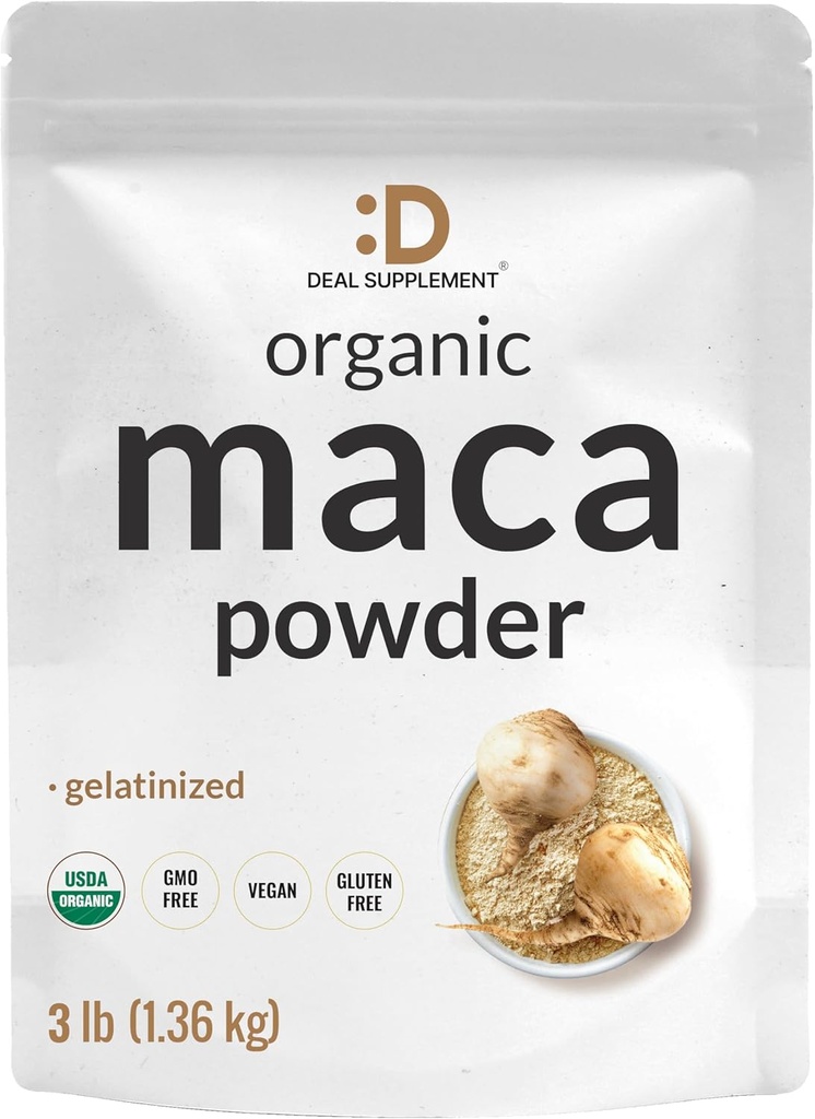 Orgánica Maca Root Powder, 3lbs – Forma Gelatinizada Fácilmente – Suplemento Herbal Superfoods para Hombres Mujeres – Apoya Immune & Energy Health – Non-GMO