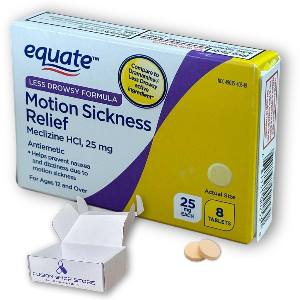 Meclizine 25mg Tablets- Nausea Relief and Motion Sickness, 8 Count (Pack of 1), Boxed by Fusion Shop Store