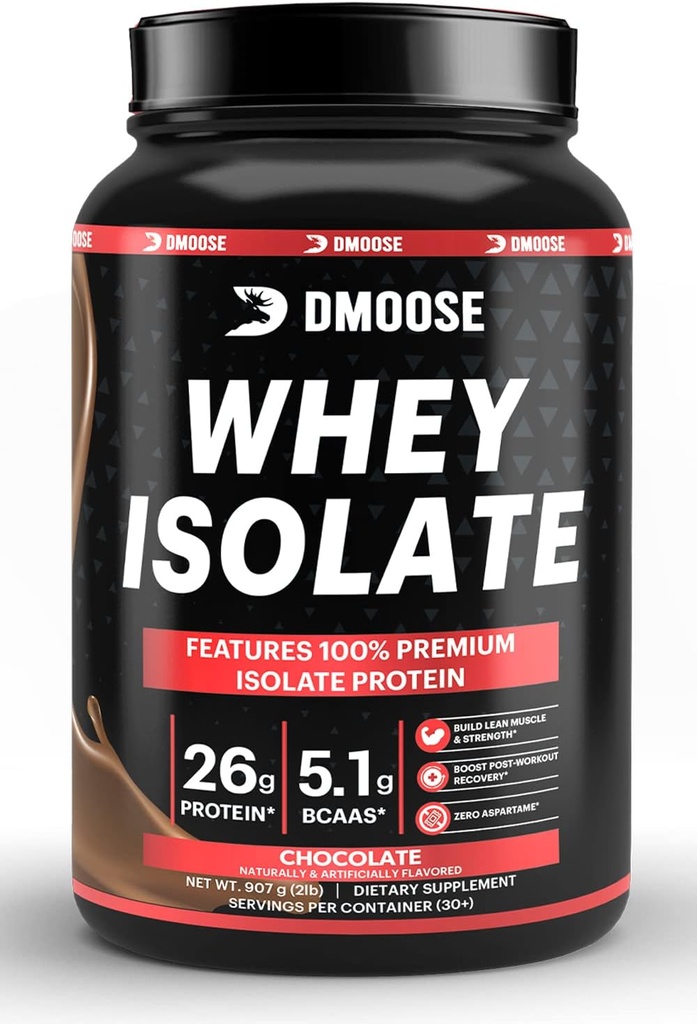 DMoose Whey Isolate Protein Powder I 26 g Protein I 5.1g BCAAS I Gluten Gratis Ayuda a mantener la masa muscular " Disminuir el tiempo de recuperación I Chocolate & Vainilla I 30 Servimientos