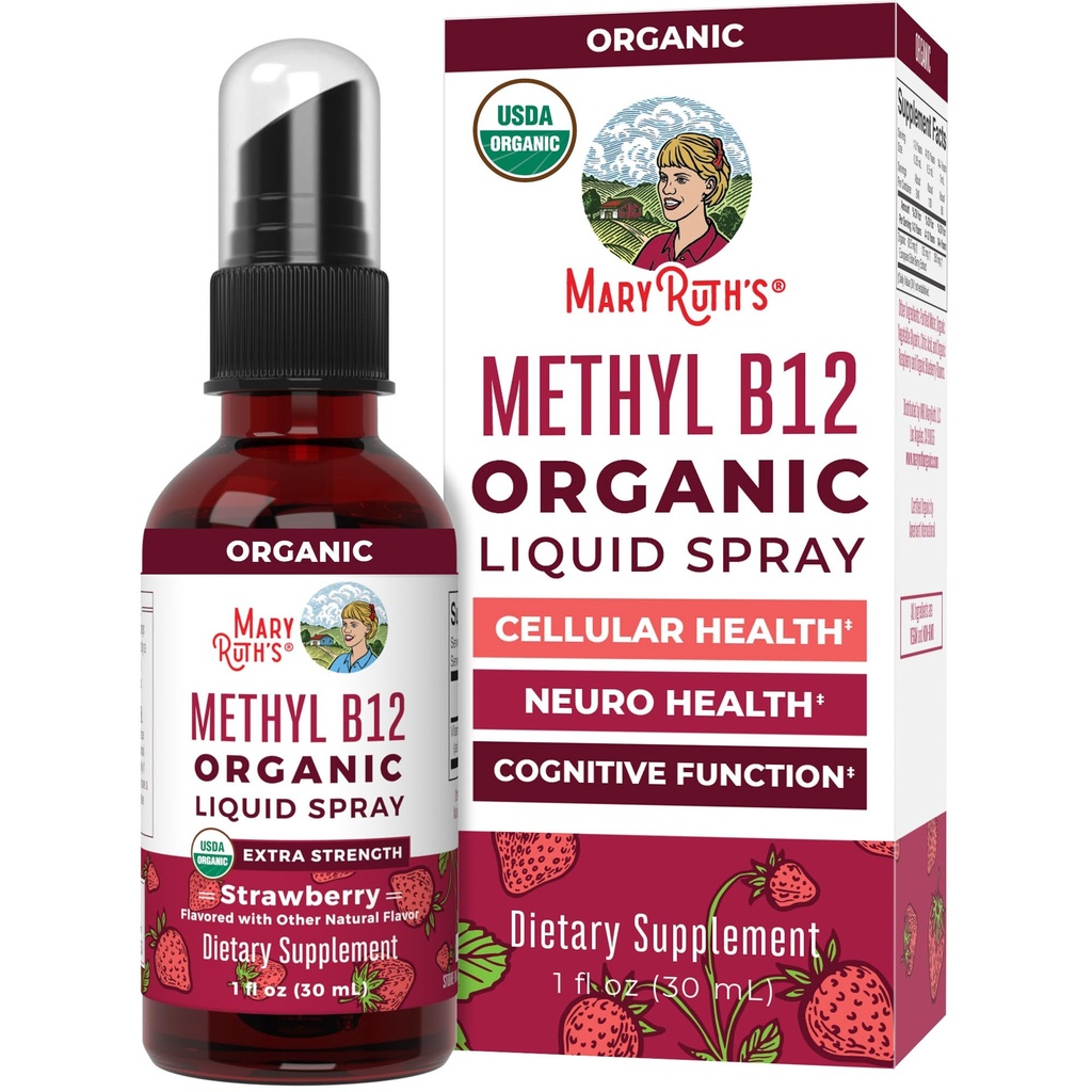 MaryRuth Organics Vitamina B12 Liquid Spray Silencio Vegan, Non-GMO, Gluten-Free TEN USDA Suplemento Orgológico Silencio Energía " Nervous System Support ← B12 Vitaminas para Mujeres " Hombres Silencio 720 mcg Silencio 1 Fl Oz
