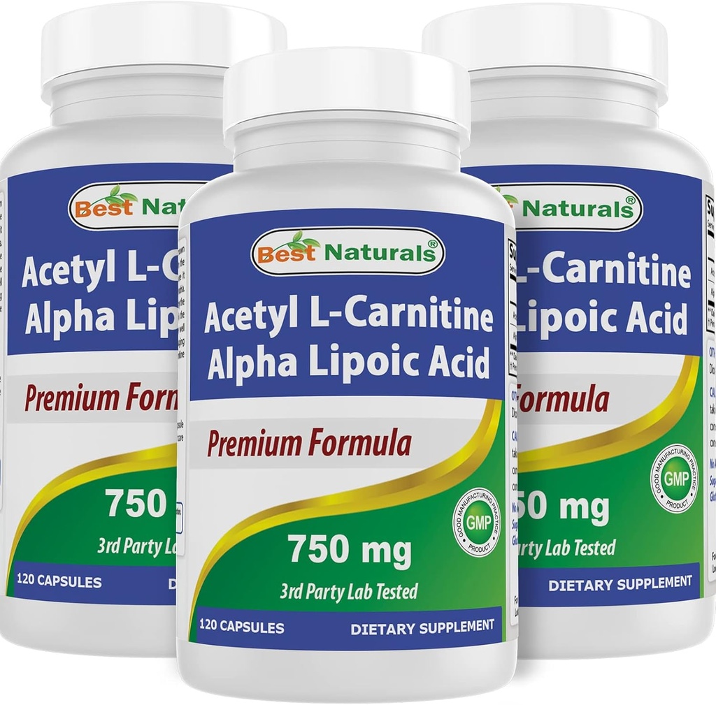 Mejores Naturales Acetyl L-Carnitine y Alfa Lipoic Acid 750 mg 120 Capsules (120 Conde (Pack of 3))