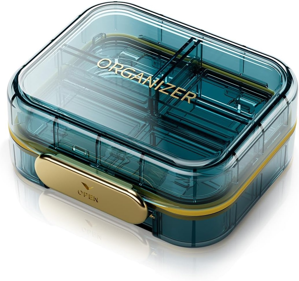 Organizador portátil con 7 apartamentos - Perfecta caja de almohada semanal impermeable Caja de píldoras para vitaminas y medicinas diarias, pequeño contenedor de píldoras para el púrpura de bolsillo (lue)