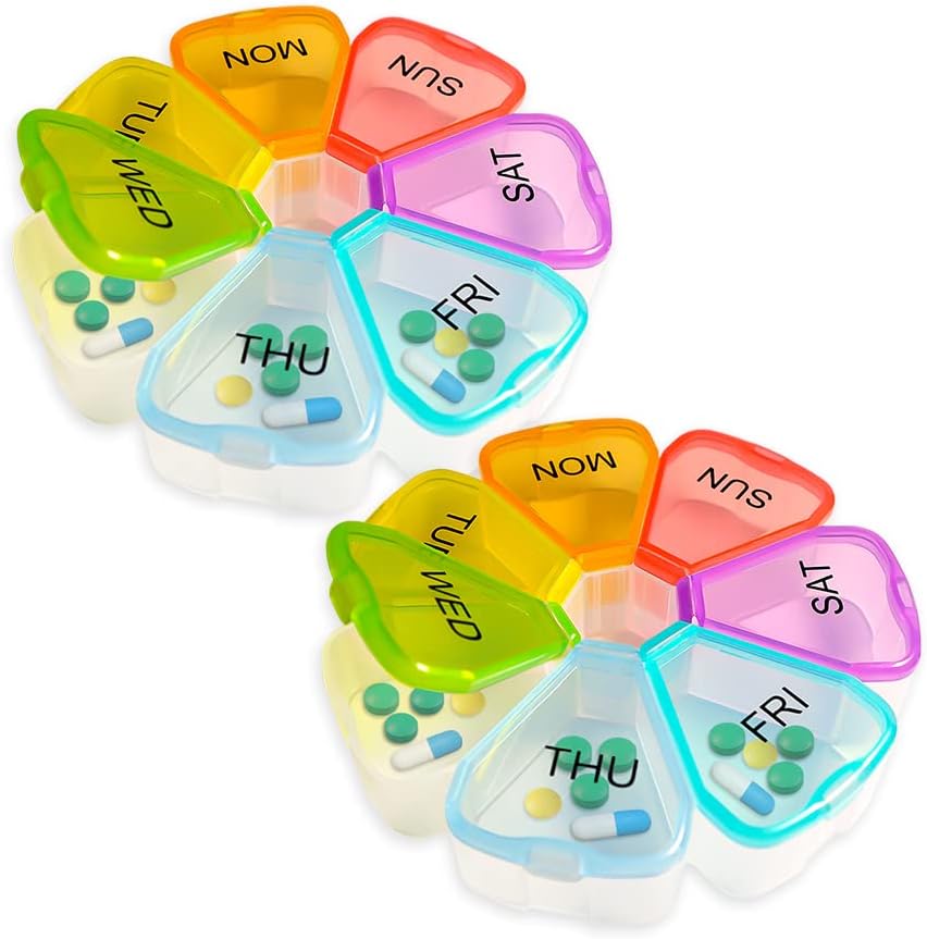 Organizador semanal de píldoras, organizador de medicina, tenedor de 7 días, caja de carga de viaje (2PCS colorido)