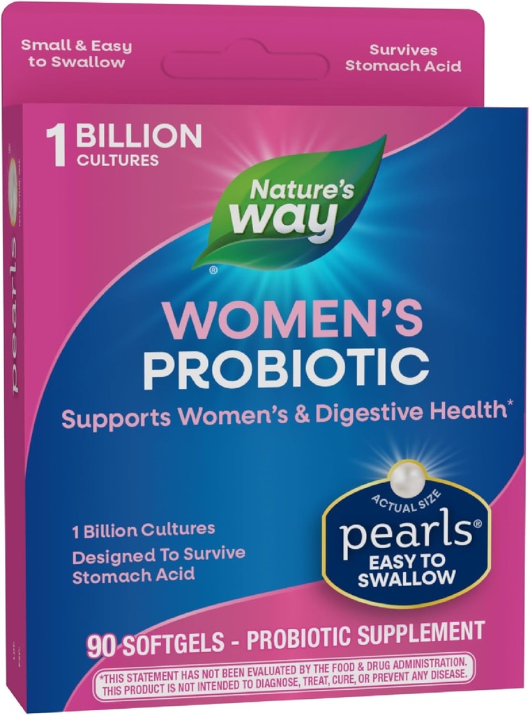 Manera de la naturaleza Perlas probióticas de las mujeres, apoya la salud femenina y digestiva*, protege contra el estreñimiento ocasional*, 1 billón de culturas vivas, 90 Softgels