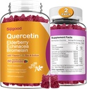 2 Packs Quercetina con Bromelain Gummies, Elderberry, Echinacea, Vitamina C D Zinc - Immune System Support 120 Condes Pure Quercetin Supplements Gummies for Kids & Adults