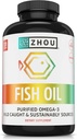 Zhou Fish Oil - Suplemento de aceite de pescado para Hombres, Omega 3 Fatty Acid, Fuente natural de DHA & EPA para Adultos, Burpless, Pura, Corazón & Salud Conjunta - 120 Softgels