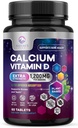 Calcio 1200 mg con Vitamina D3, Suplemento Calcio Vitaminas, Hueso, Dientes & Apoyo Sanitario Inmunitario, Suplementos de Calcio con D para Hombres, Carbonato de Calcio Absorbable de la Naturaleza - 60 Tabletas