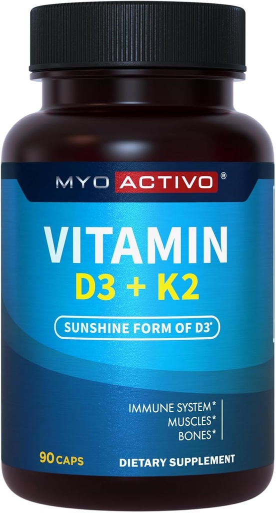 Vitamina D3 K2 Suplemento 5000 UI & 200 mcg - Absorción alta D3, Patented MK7 & MK4, Heart Health, Immune Support, 90 Vegetarian Capsules