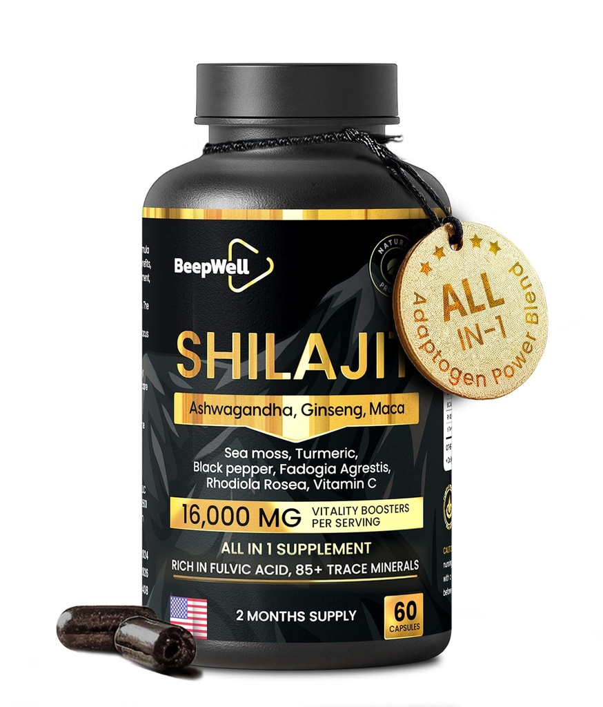 Shilajit Capsules for Men ' Women, 16,000mg Puro Himalayan Orgánica Shilajit apoya la vitalidad y el bienestar,Premium Pure Himalayan Suplemento 2 meses de suministro, 60 cápsulas