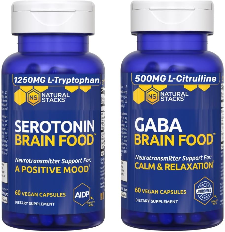 NATURAL STACKS Serotonin & GABA Brain Food Bundle - Soporta un Mood Positivo & Calmness* - 120 cápsulas totales
