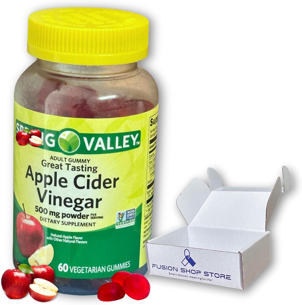 Manzana Vinagre Gummies- 500 mg 60 Ct (Pack 1), Boxeado por Fusion Shop