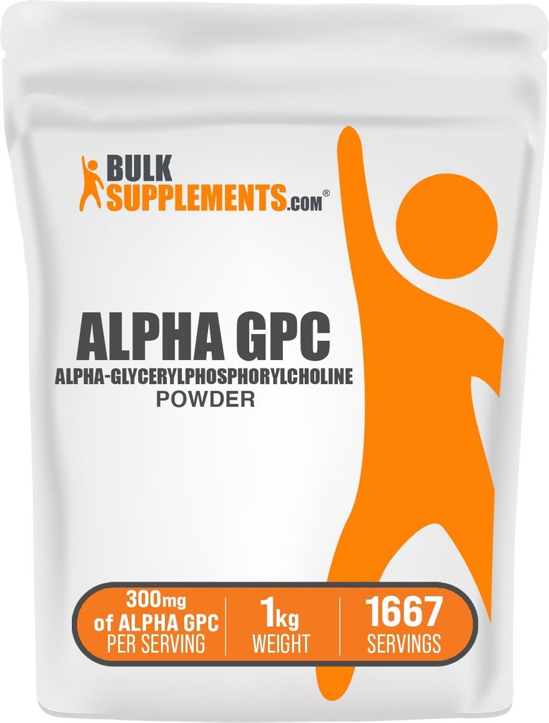 BulkSupplements.com Alfa GPC Powder - Suplementos de Choline, Alfa GPC 300mg - Sin sabor, 600 mg por Serving, 1kg (2,2 libras) (Pack of 1)