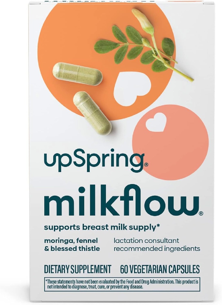 UpSpring Milkflow Breastfeeding Supplement Capsules with Moringa & Beat Thistle  Fenugreek-Free ← Lactation Supplement to Support Breast Milk Supply