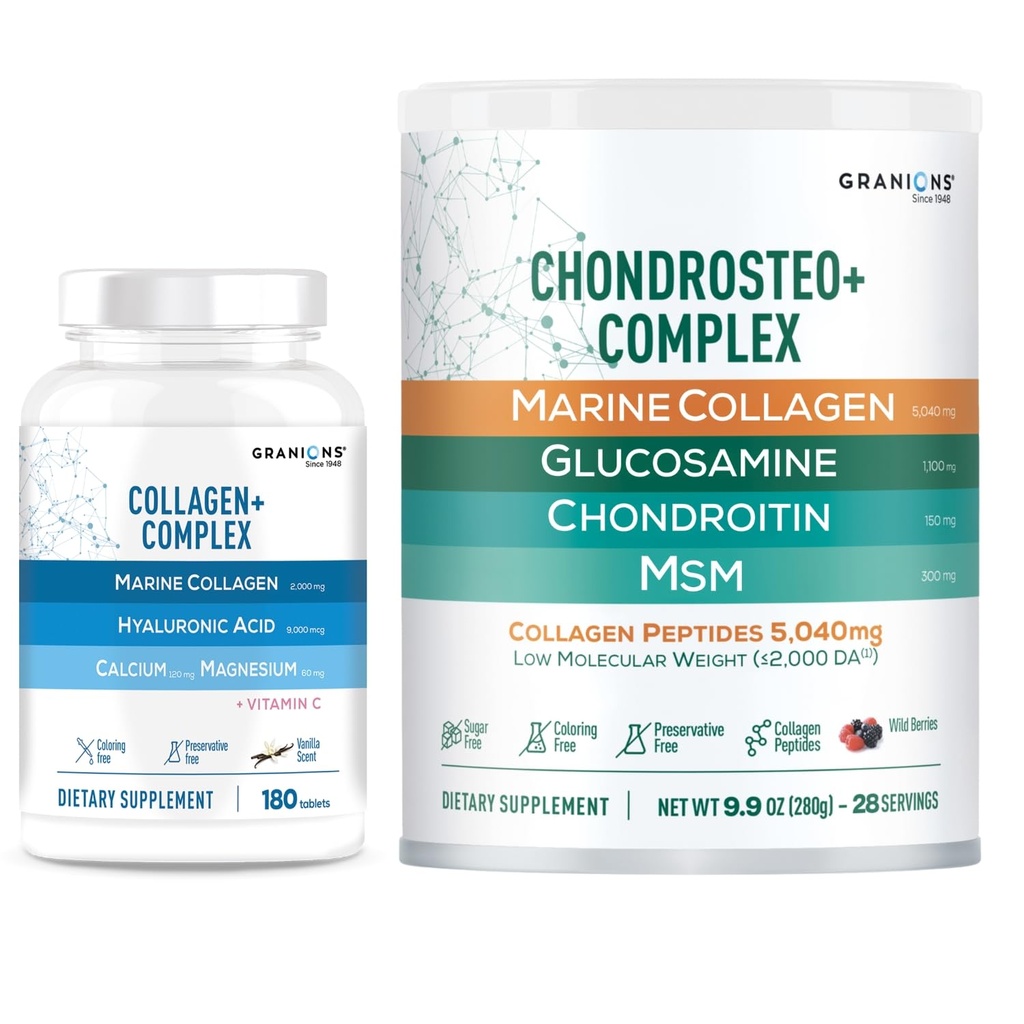 Granions Glucosamine Chondroitin MSM Powder and Collagen Complex Calcium Magnesium - Joint Support Bundle