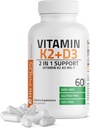 Bronson Vitamina K2 D3 (MK7) Suplemento No GMO Fórmula Vitamina D3 5000IU (125 mcg) & 90 mcg K2 MK-7, Easy to Swallow D & K Complex, 60 cápsulas