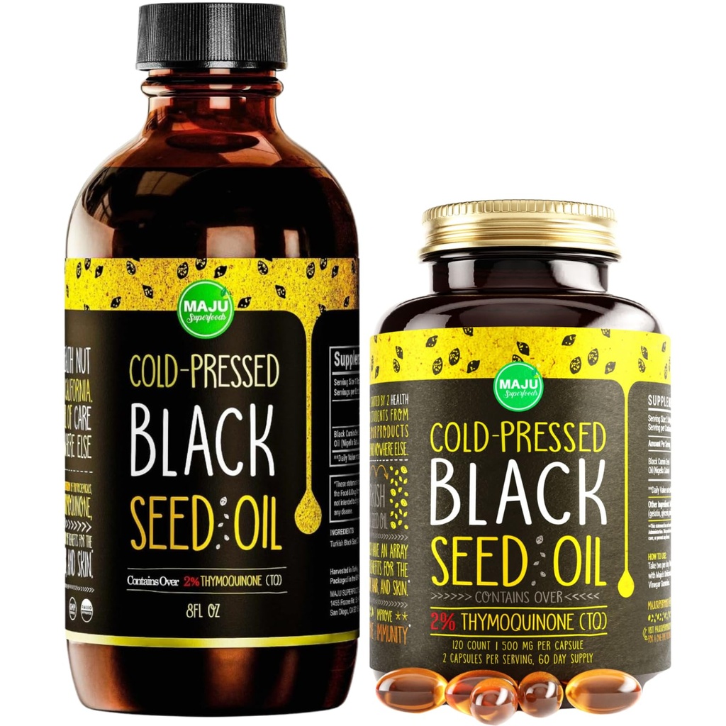 Maju Superfoods Black Seed Oil Capsules and Liquid Bundle