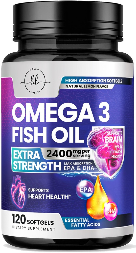 Omega 3 suplementos de aceite de pescado 2400mg - triple fuerza Omega 3 ácidos grasos, corazón natural salud cerebral &amp; soporte conjunto - ácidos grasos con EPA &amp; DHA - suplemento de aceite de pescado salvaje - 120 Softgels