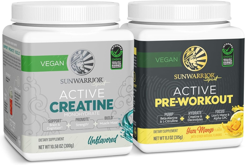 Prefacio activo Hidratación Blend & Creatine Monohydrate Powder Set ← Bundle " Save ← Non-GMO Soy Dairy Filler & Gluten Gratis (60 Servings Unflavored Creatine, 30 Servings Yuzu Mango Pre Workout)