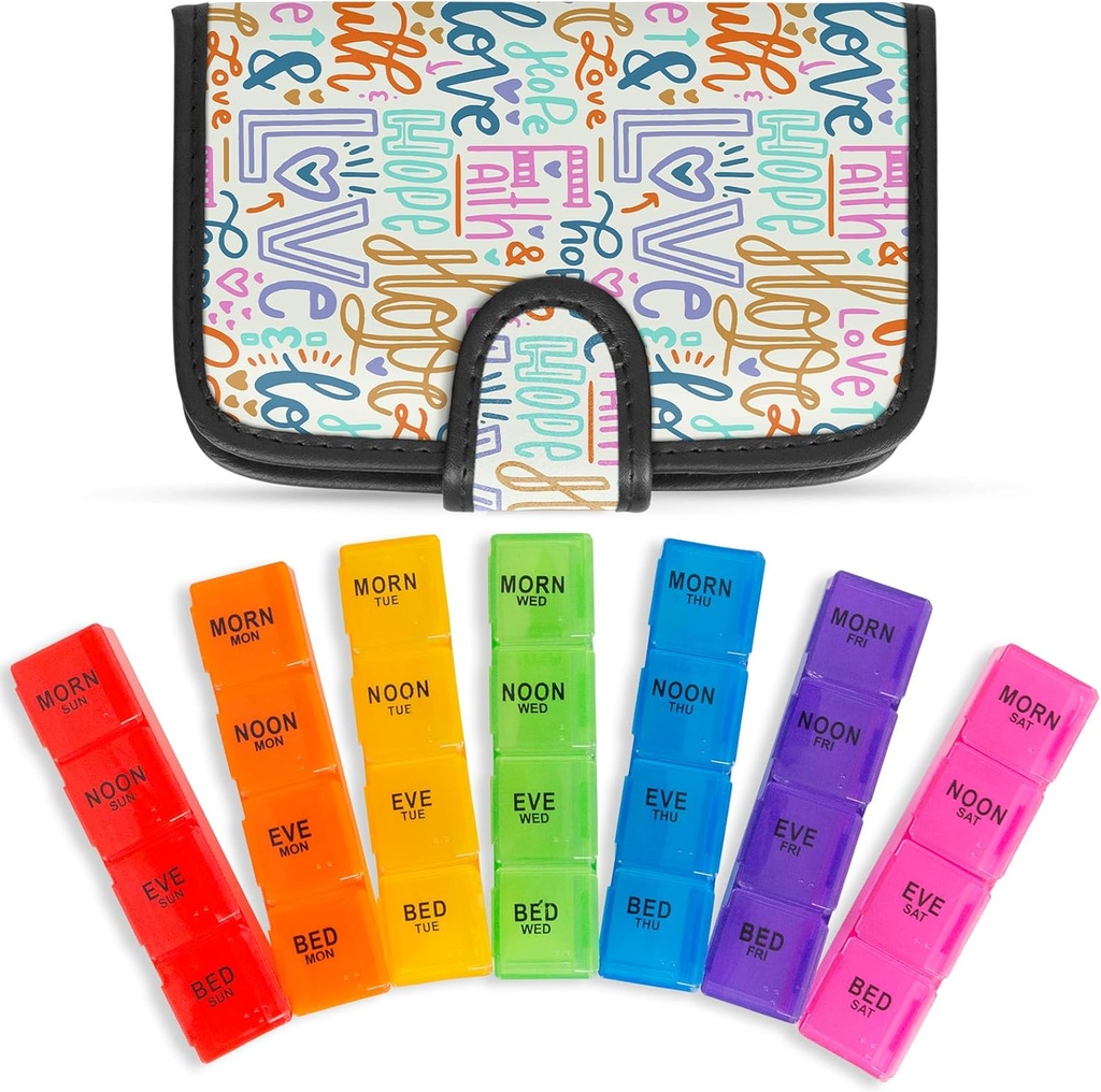 Vive organizador semanal de píldoras 4 veces al día - 7 días Pill Boxes para la mañana, mediodía, noche - Extra Large Medicine, Vitamin & Supplement Dispenser with Premium Leather Case