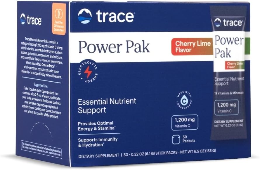 Trace Minerals Power Pak - Suplemento diario de salud con vitaminas " minerales - Apoyo a la salud inmune y la hidratación - Cherry Lime (30 Servimientos)
