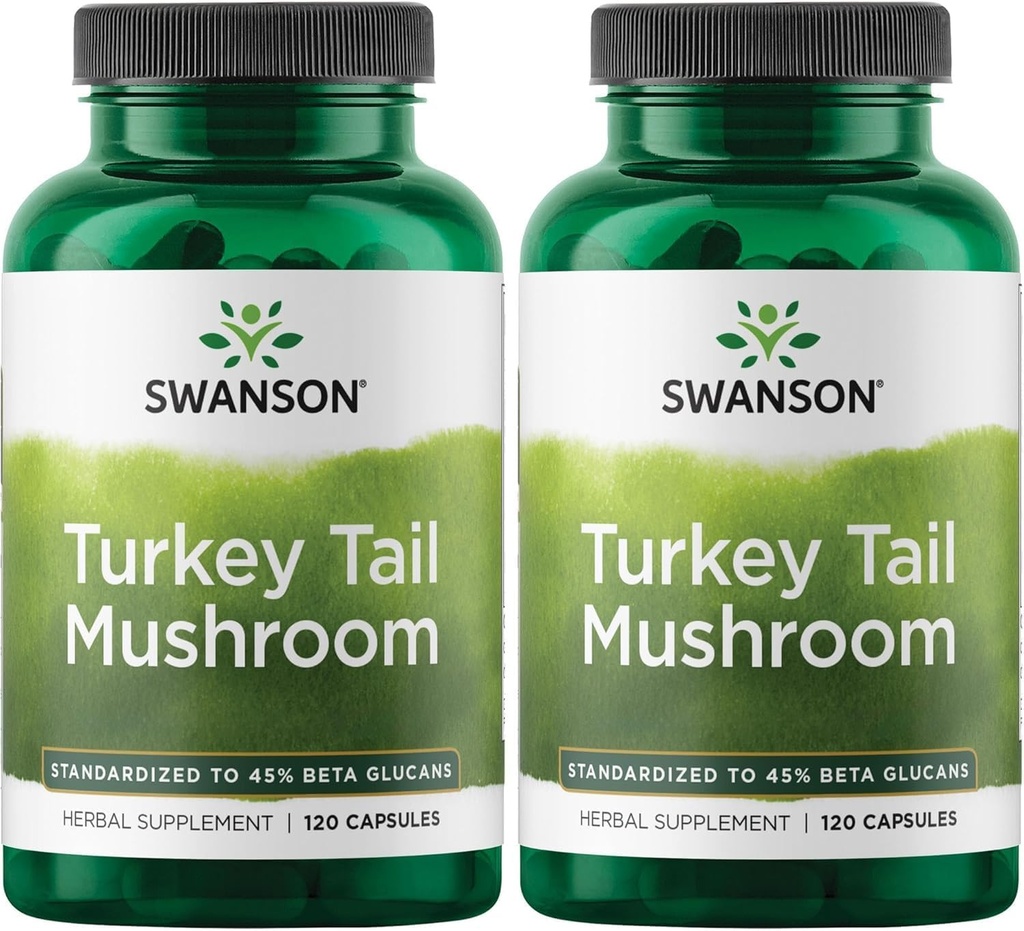 Swanson Turkey Tail Mushroom - Suplemento Herbal Promoción del Sistema Inmunitario " Salud Celular - Fórmula Natural Promoción de la Función del Hígado " Defensa - (120 cápsulas, 500 mg) 2 Pack
