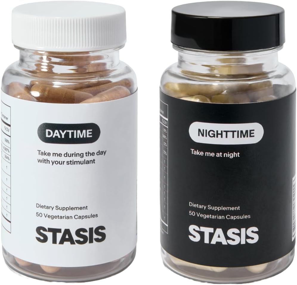 Día de la Estasis - Suplementos de Energía & Focus + Cápsulas de sueño para unirse con su estimulante - Promover la energía natural sin Jitters & Harness Magnesium para dormir (25 Servimientos)