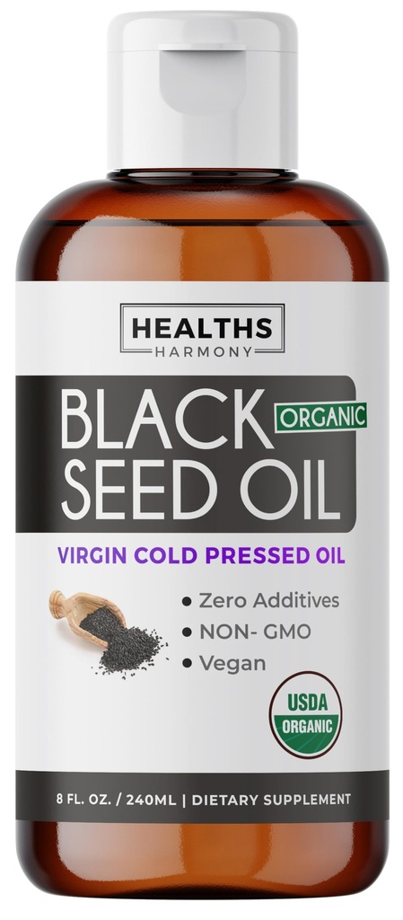 USDA Organic Black Cumin Seed Oil Liquid (8 fl oz) Premium Cold-Presed Nigella Sativa Producing Pure - Antioxidant Supplement - Vegan, Gluten-Free, " Non-GMO (No Pills or Capsules)