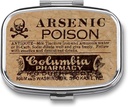 Metal 2 Pill Organizer Travel Friendly Portable Compact Pill Box Cute Pill Case, for Pocket Wallets Daily Portable Medicine Vitamin Tablet Storage (Arsenig Poison)