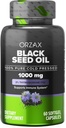 ORZAX Black Seed Oil Cold Pressed 100% Pure ← Non-GMO - Rico en Omega 3 6 9 " Timoquinone ← Negro Cumin Aceite de Nigella Sativa para soporte inmuno, cabello, piel, cara (1000 mg - 60 cápsulas de Softgel)