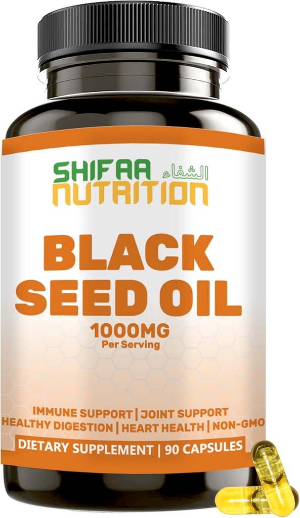 Halal Black Seed Oil ← 1000mg 45 Servings ← Nigella Sativa, Kalonji ← Apoya el cabello, la piel, las articulaciones, el corazón, la digestión