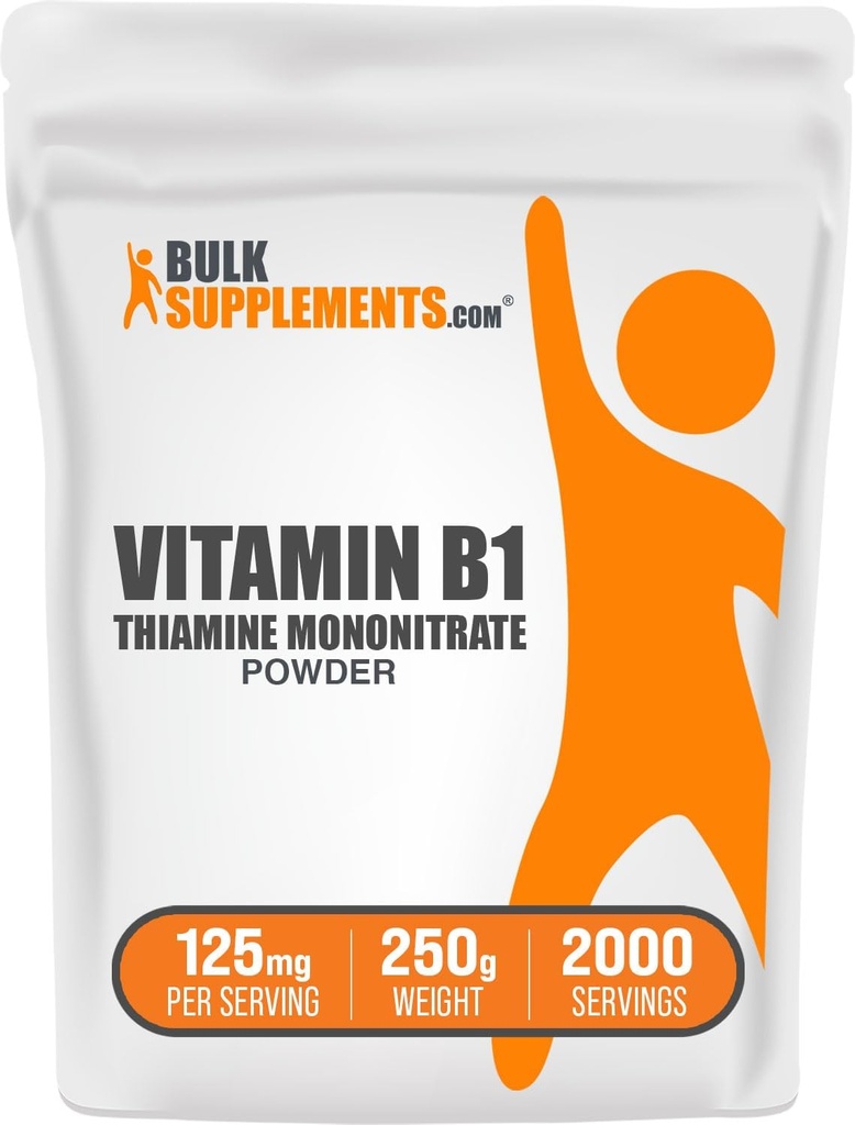 BulkSupplements.com Polvo de monolito de tiamina - Vitamina B1 Powder, Thiamine B1 Suplemento - B1 Vitaminas, Gluten Free, 125 mg por Serving, 250g (8.8 oz) (Pack of 1)