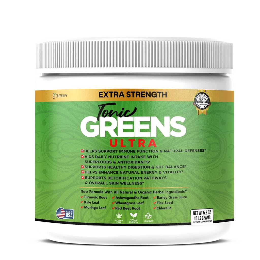 Tonic Greens Ultra, Extra Strength Superfood Supplement with Wheatgrass and Antioxidants, 5.3 oz (1)