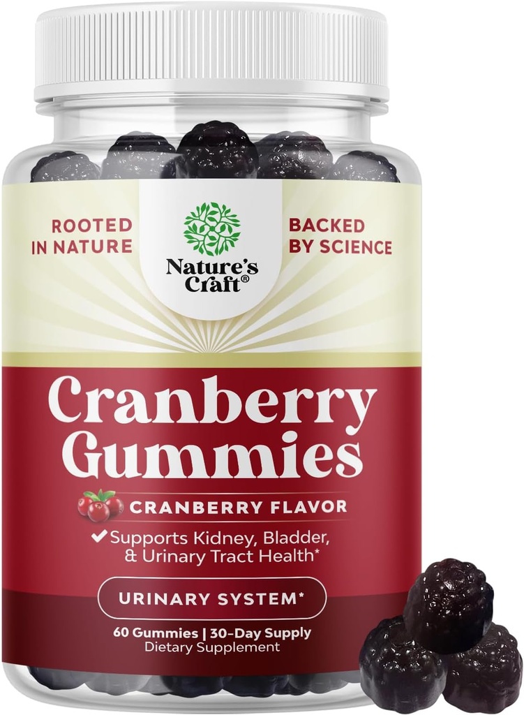 Natural Cranberry Gummies for Women and Men - Extra Strength Delicious Antioxidant Cranberry Chews for Urinary Tract Health Kidney Support Bladder & Immune Health - Vegan Gluten > Gelatin Free