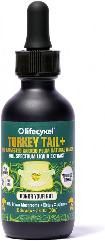 Life Cykel -Turkey Tail Mushroom Liquid Extract Kakadu Plum- 100% Organic Turkey Tail Mushrooms-Inmune Support Supplement Immune Defense Antioxidants Vitamina C Hecho en EE.UU., 2 Fl oz(Paquete Mayo Vary)