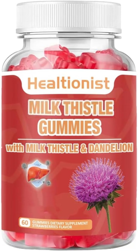 Milk Thistle Gummies for Liver Cleanse, Detox & Repair Fatty Liver Formula Gummies, Milk Thistle Extract ← Antioxidant Support " Natural Liver Health, Liver Detox, 60 Vegan Ct