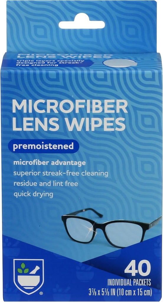 Rite Aid Eye Care Microfiber Lens Wipes, Premoistened, Individually Wrapped Packets - 40 Conde ← Quick Drying, Anti-Streak Fórmula Anterior Eyeglass Cleaning Wipes  durable Eye Glass Cleaner and Cloths ← Lens Wipes