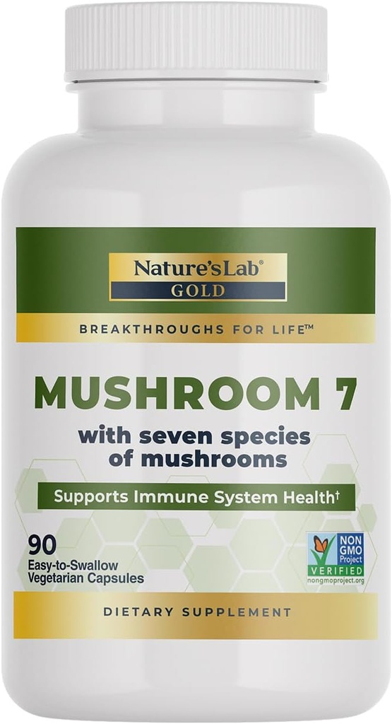 Mushroom de laboratorio de la naturaleza 7 Blend orgánico - Beneficios El sistema inmunitario, función celular y resistencia - 90 cápsulas (45 servidos)