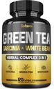 Green Tea Extract Pill EGCG 16000Mg per Serving with 12000Mg Green Tea, 2000Mg Garcinia Cambogia & 2000 Mg White Kidney Bean - Apoyo al equilibrio corporal, corazón & salud inmunitaria - 120 cápsulas 2 mes de suministro