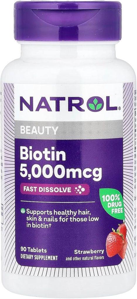 Natrol Biotina 5,000mcg Dissolve rápido, 90 Tabletas