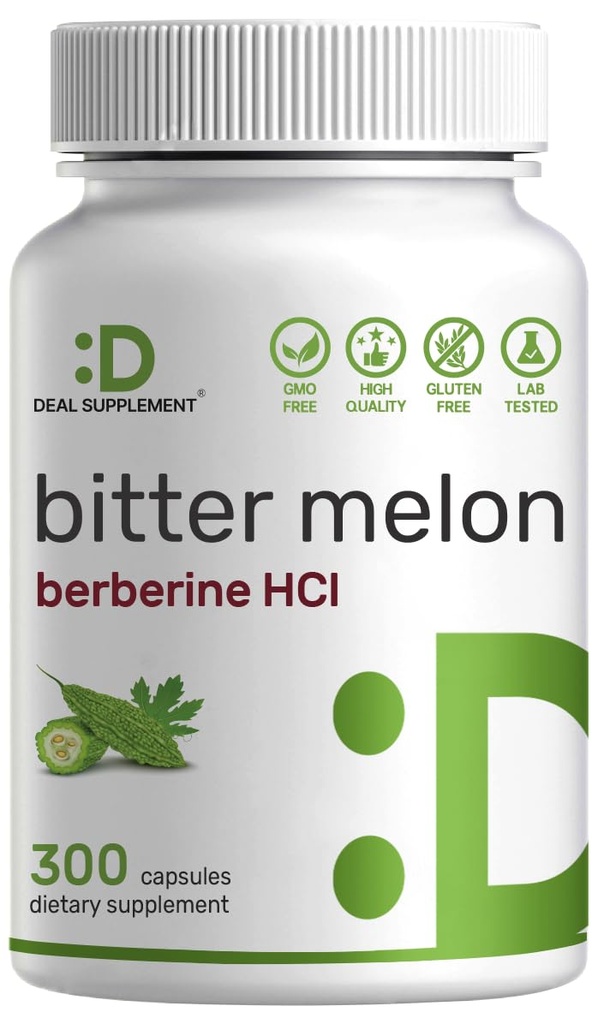 Melón de purpurina con suplemento de bereberina 15,000mg Por ser, 300 cápsulas viv 15:1 Wild Bitter Melon Fruit Extract " Berberine HCL ¦ Third Party Tested  durable Plant Based, Non-GMO