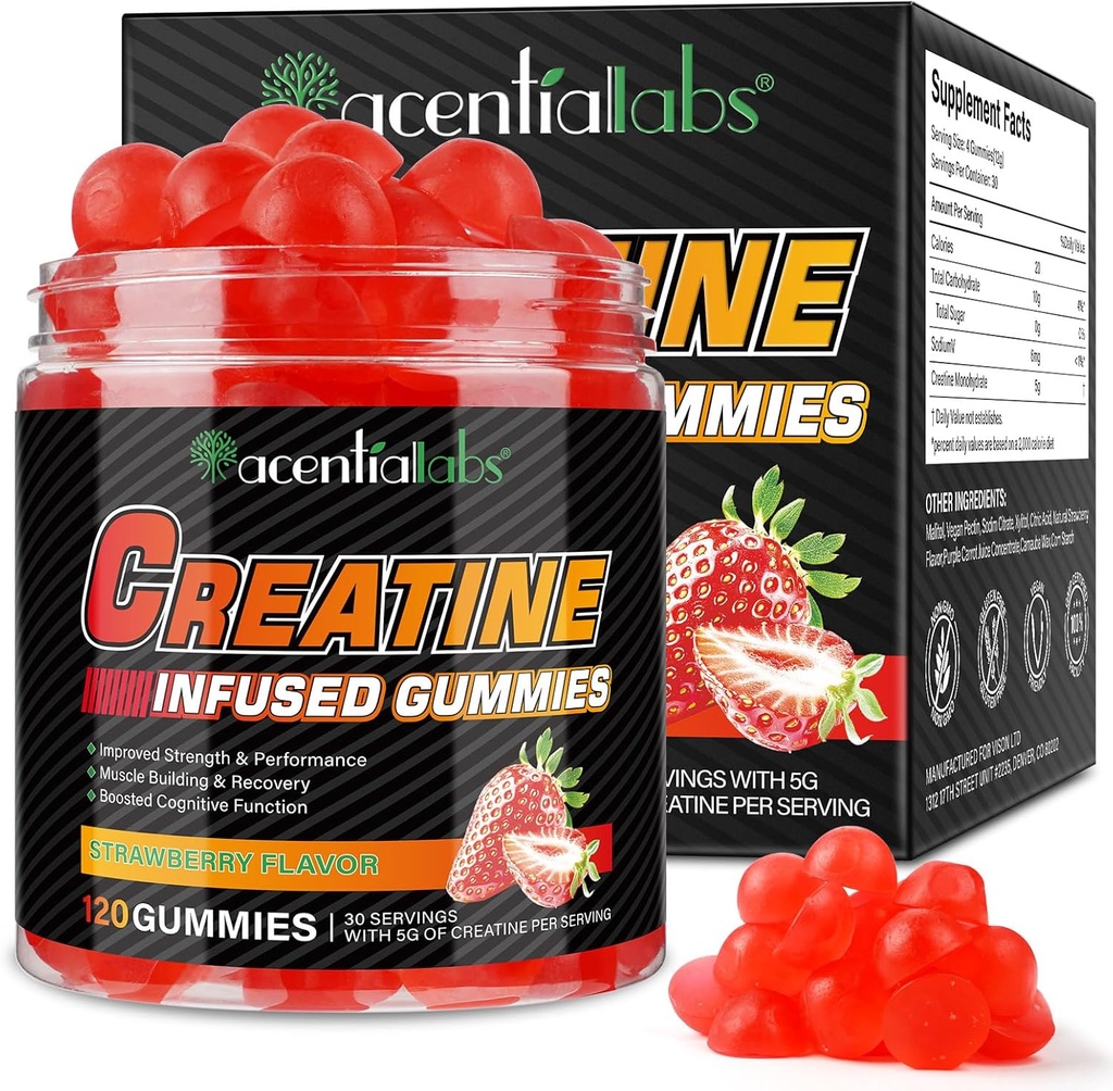 Crecimiento del músculo de las mujeres, azúcar libre - Mejorar la fuerza y el rendimiento, Suplementos a granel Creatina - Pre Workout Gummies- 120pcs