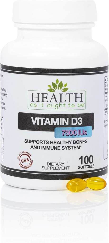 Salud Como Ought Ser Vitamina D Tortura3 7500 UIs Suplemento Silencio Physician Formulated Supports Healthy Bones & Immune System  100 Softgels