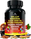 Pure Himalayan Shilajit Capsules with Black Seed Oil Berberine Cinnamon Ginseng Chaga & Taurine & Vitamin A, E, D3, K2 (120 Count) - All-in-1 Fulvic Acid Shilajit for Men & Women