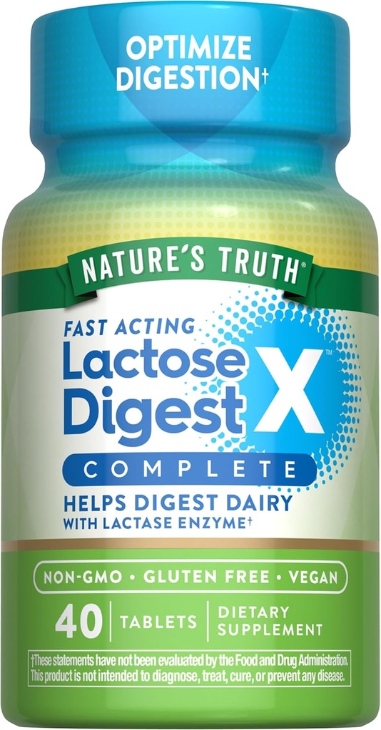 La verdad de la naturaleza Lactose Digest Pills Actuando Rápido para Adultos Silencioso con Lactase Enzyme ANTE Vegan, No Gluten Suplemento Gratis