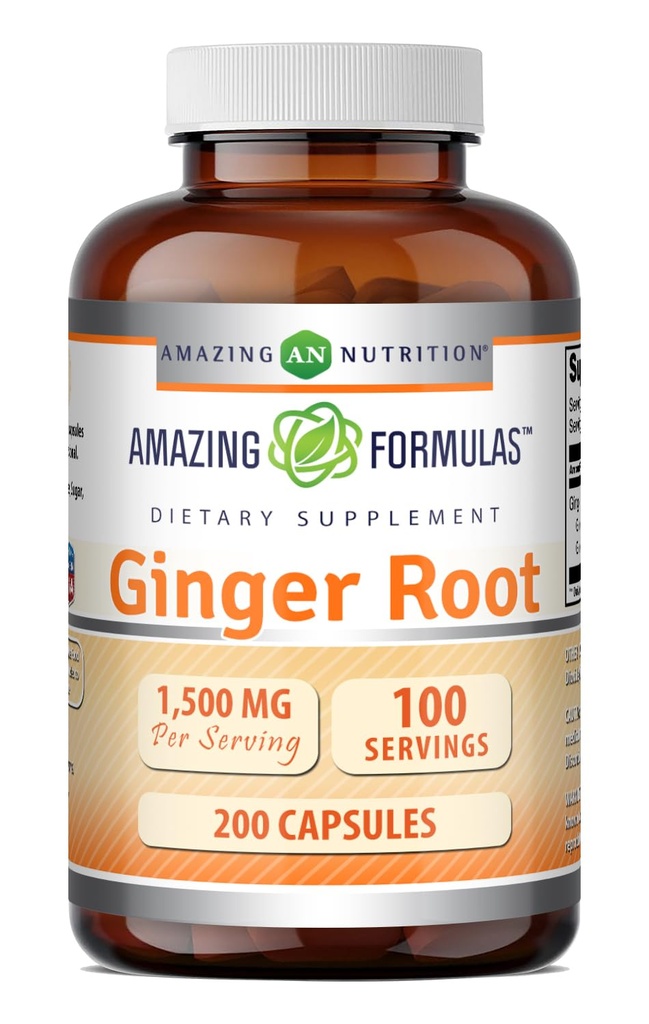 Amazing Formulas Ginger Root 4:1 Suplemento TEN 1500 Mg Por Serving TENIDO 200 Capsules Suplemento Silencio No-OMM ANTE Gluten Free TEN Made in USA