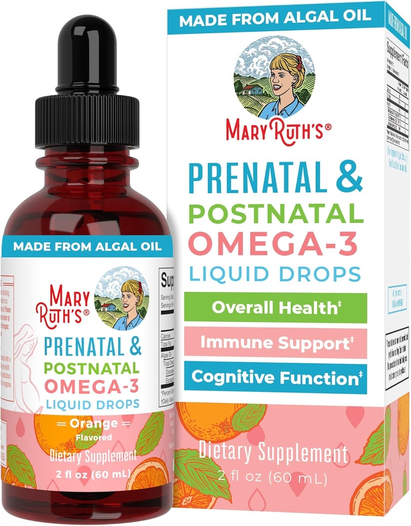 MaryRuth Organics Prenatal ' Postnatal Omega-3 gotas líquidas 800mg DHA & 8mg de EPA por servir Silencio general para mamá & Baby TEN 2oz
