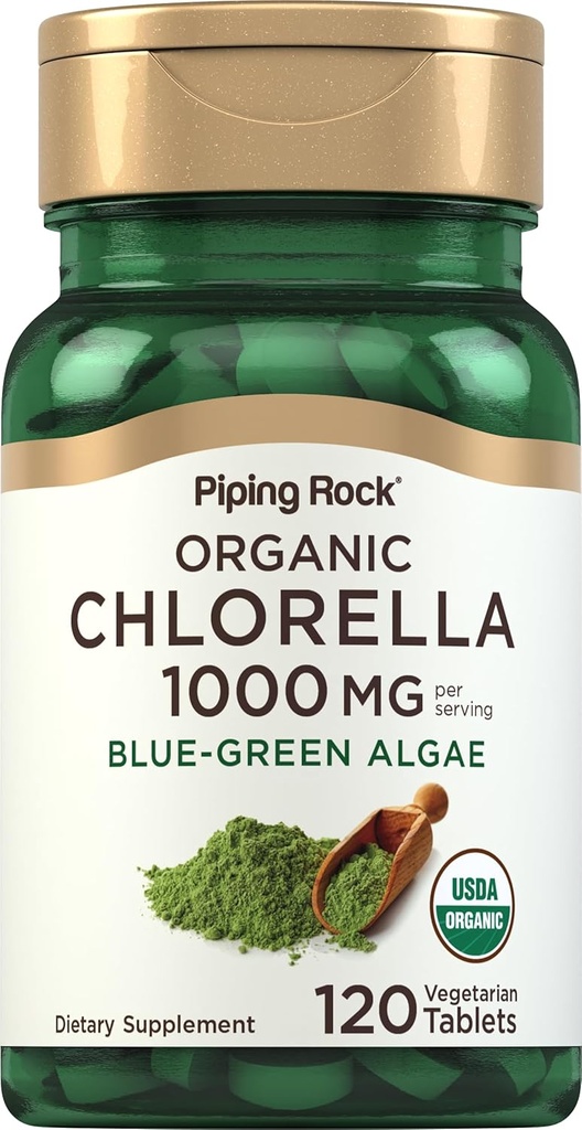 Piping Rock Chlorella Silencio 1000mg Silencio 120 Tablets ← Blue-Green Algae ← Broken Cell Wall Orgánica ← Non-GMO, Gluten Free Supplement